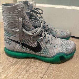 Nike Gray and Green High-Top Athletic Shoes